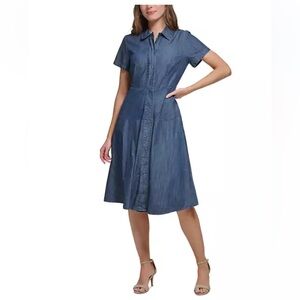 Tommy Hilfiger fit and flare chambry dress with gold buttons sz 14